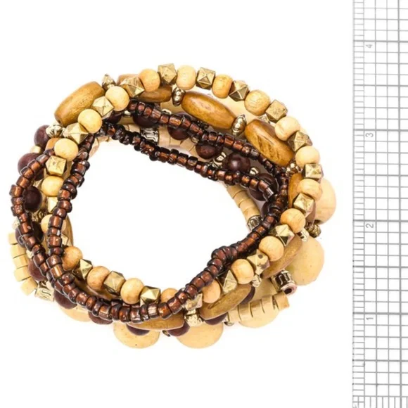 Last 1! NWT Multi Strand Wooden Natural Color Beaded  Bracelet - Picture 2 of 2